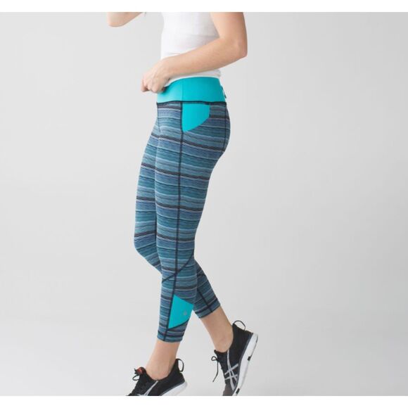 Lululemon Pace Rival Crop Space Dye Twist Naval Blue Peacock Blue Size 4 - Picture 1 of 7